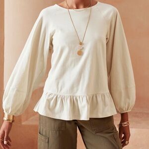 NWT Banana Republic Blouse Ivory Balloon Sleeve Round Neck Pullover Medium